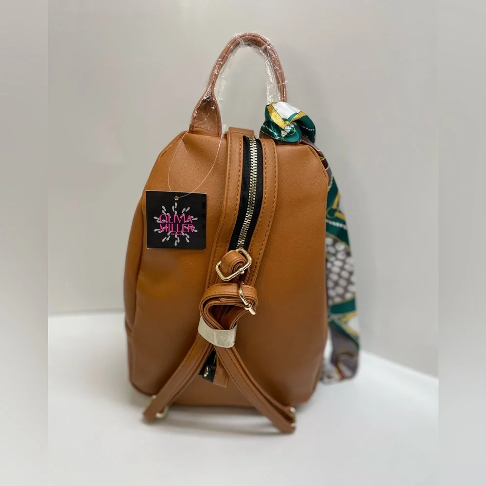 NWT Tan Backpack with Scarf Accent